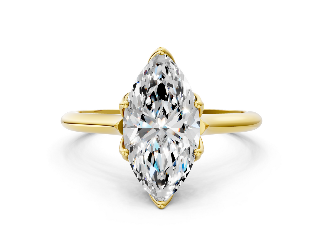 Yellow gold Marquise Solitaire Cathedral Diamond Ring with Six-Prong Setting_26