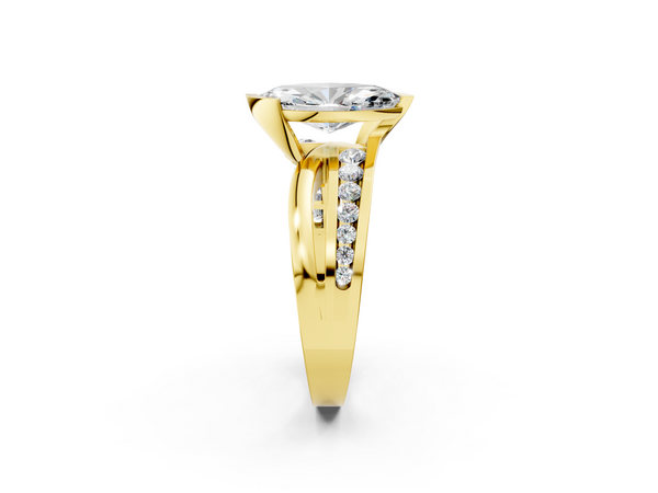 Yellow gold Marquise Solitaire Channel-Set Split Shank Ring with Tension Prong Setting