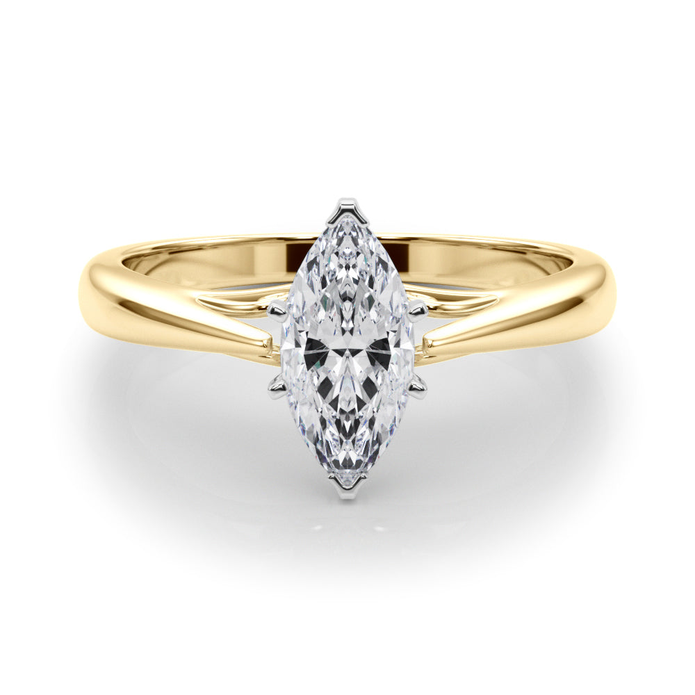 Yellow gold Marquise Solitaire Diamond Engagement Ring with Cathedral Setting and Four-Prong Mount on a Classic Band 1
