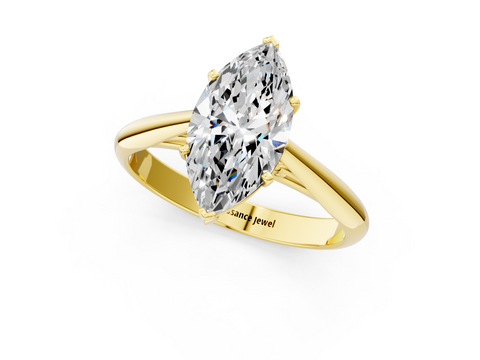 Yellow gold Marquise Solitaire Diamond Engagement Ring with Cathedral Setting and Four-Prong Mount on a Classic Band_203