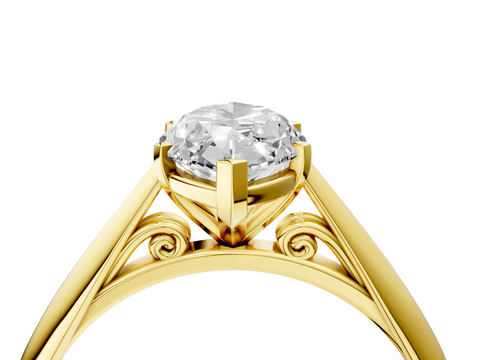 Yellow gold Marquise Solitaire Diamond Engagement Ring with Cathedral Setting and Four-Prong Mount on a Classic Band_206