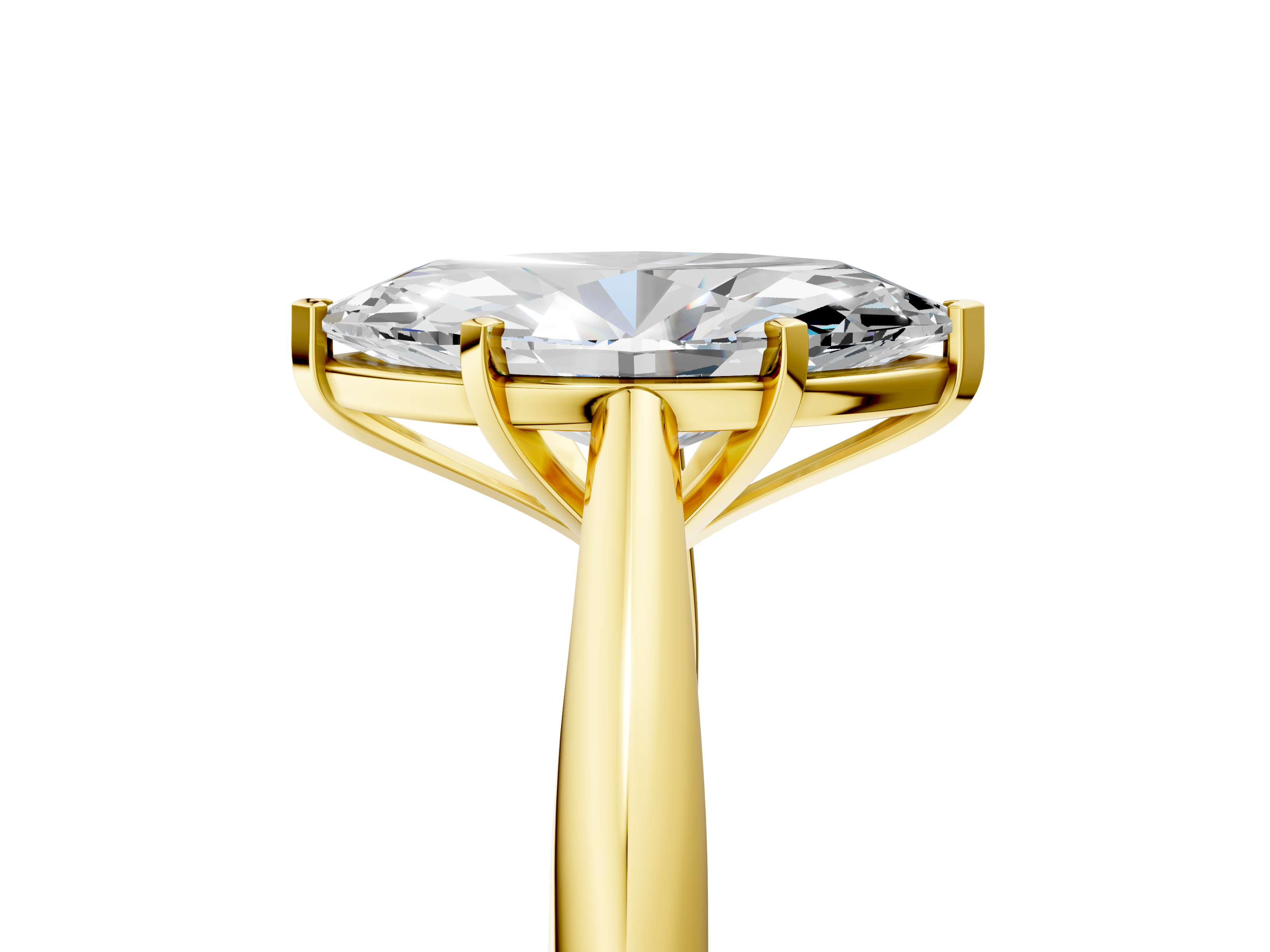 Yellow gold Marquise Solitaire Diamond Engagement Ring with Cathedral Setting and Four-Prong Mount on a Classic Band_207