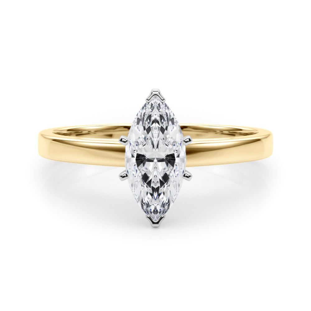 Yellow gold Marquise Solitaire Diamond Engagement Ring with Four-Prong Setting on a Classic Band 1