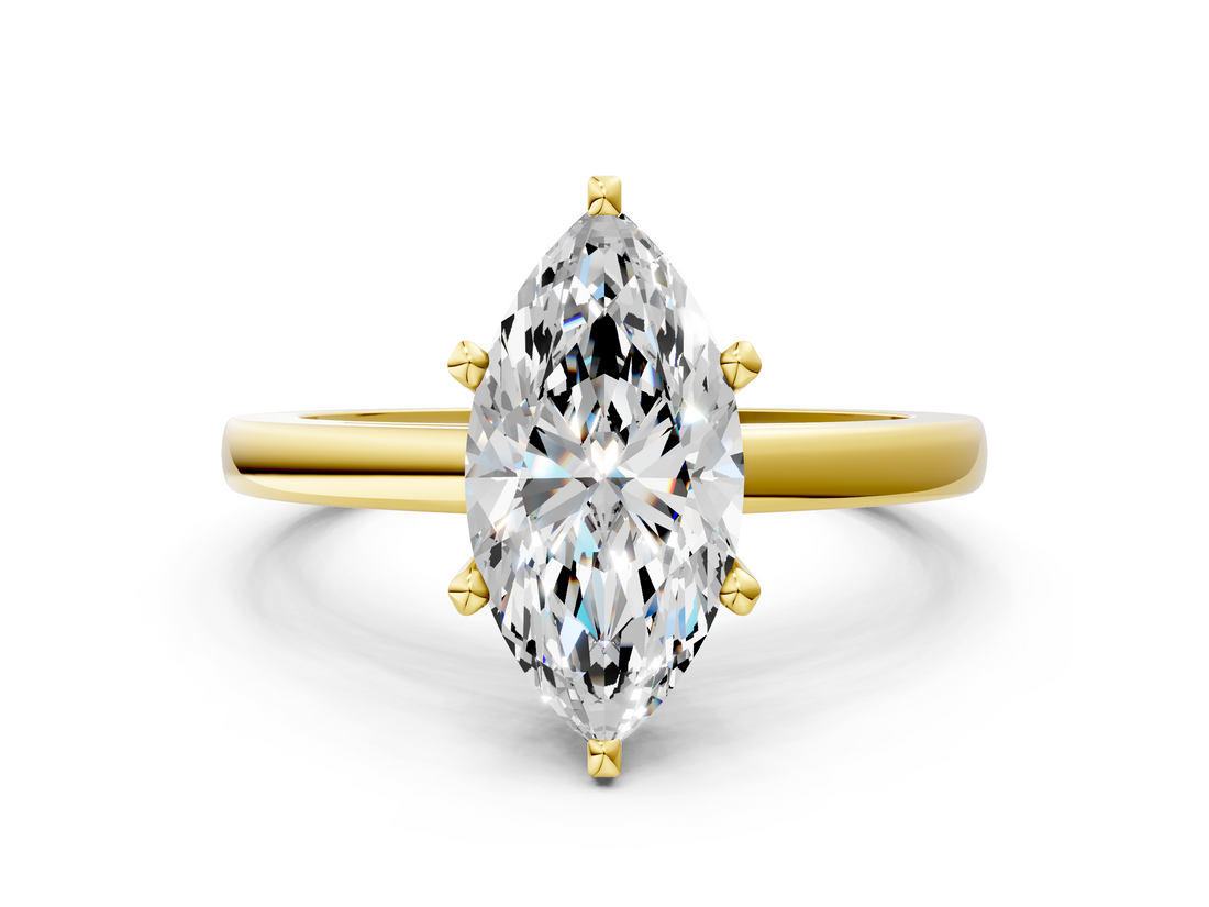 Yellow gold Marquise Solitaire Diamond Engagement Ring with Four-Prong Setting on a Classic Band_9