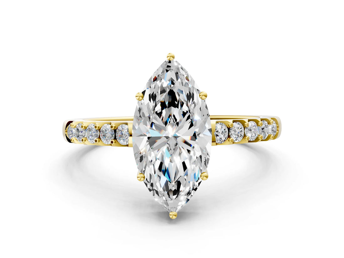 Yellow gold Marquise Solitaire Diamond Engagement Ring with Pavé Band and Six-Prong Setting_27
