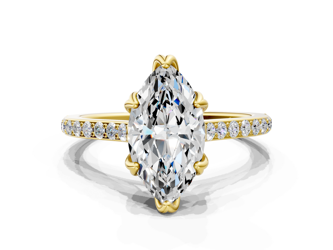 Yellow gold Marquise Solitaire Diamond Engagement Ring with Pave Band and Six-Prong Setting_60