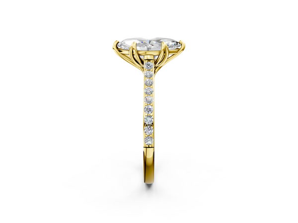 14K Yellow Gold 2.02 Carat F VS1 Marquise Solitaire Diamond Engagement Ring with Pave Band and Six-Prong Setting