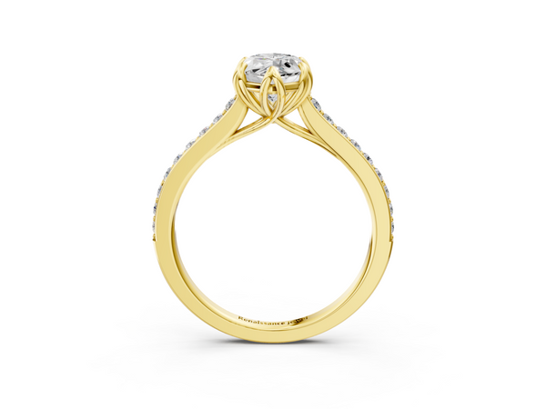 14K Yellow Gold 2.02 Carat F VS1 Marquise Solitaire Diamond Engagement Ring with Pave Band and Six-Prong Setting