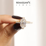 14K Yellow Gold 2.02 Carat F VS1 Marquise Solitaire Diamond Engagement Ring with Pave Band and Six-Prong Setting