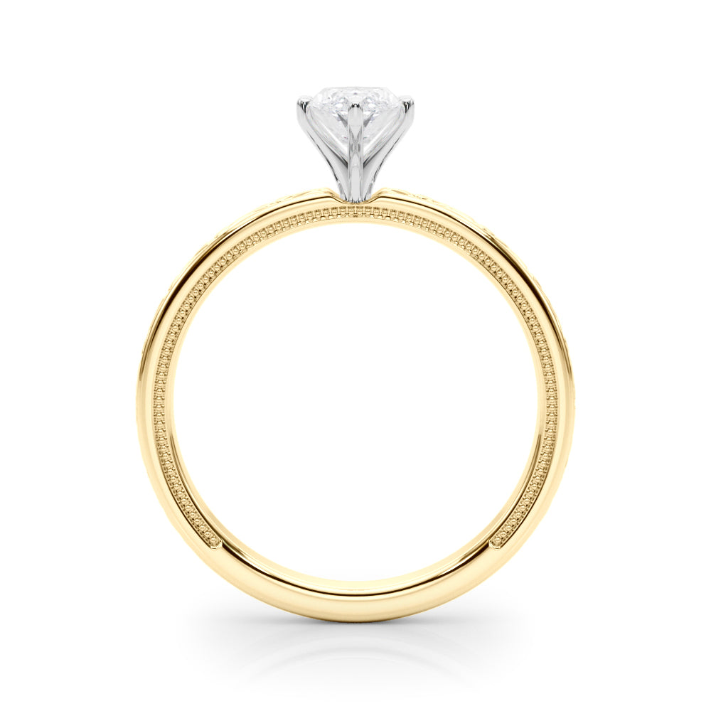 Yellow gold Marquise Solitaire Diamond Engagement Ring with XO Engraved Band and Four-Prong Setting 2