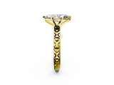 Yellow gold Marquise Solitaire Diamond Engagement Ring with XO Engraved Band and Four-Prong Setting 2