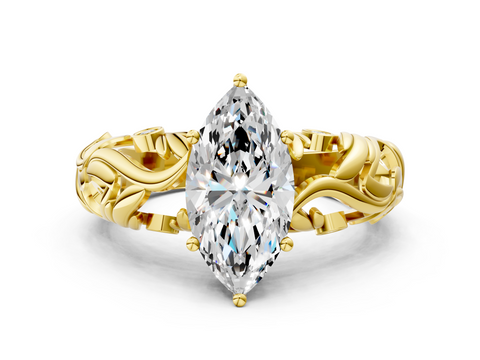 Yellow gold Marquise Solitaire Diamond Leaf Vine Band with Prong Setting_67