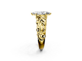 Yellow gold Marquise Solitaire Diamond Leaf Vine Band with Prong Setting_69
