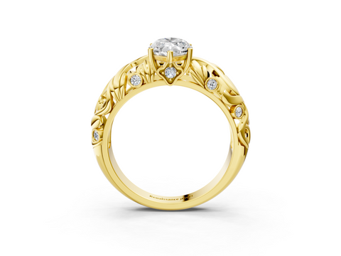 Yellow gold Marquise Solitaire Diamond Leaf Vine Band with Prong Setting_70
