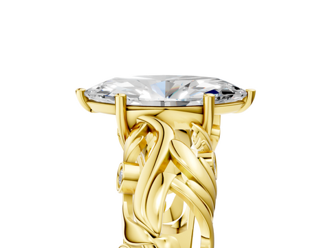 Yellow gold Marquise Solitaire Diamond Leaf Vine Band with Prong Setting_72