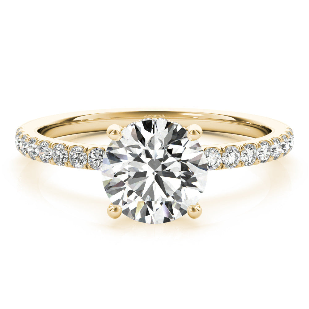 Yellow gold Marquise Solitaire Diamond Pavé Band with Four-Prong Setting 1
