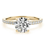 14K Yellow Gold 1.01 Carat F VS1 Round Solitaire Diamond Pavé Band with Four-Prong Setting
