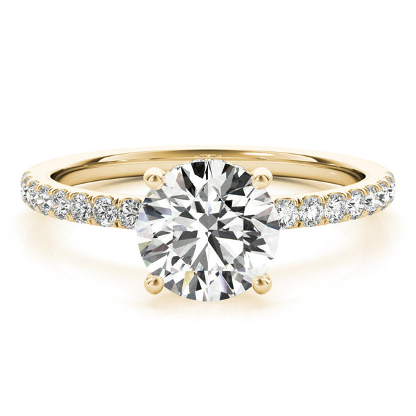 14K Yellow Gold 3.10 Carat E VS1 Heart Solitaire Diamond Pavé Band with Four-Prong Setting