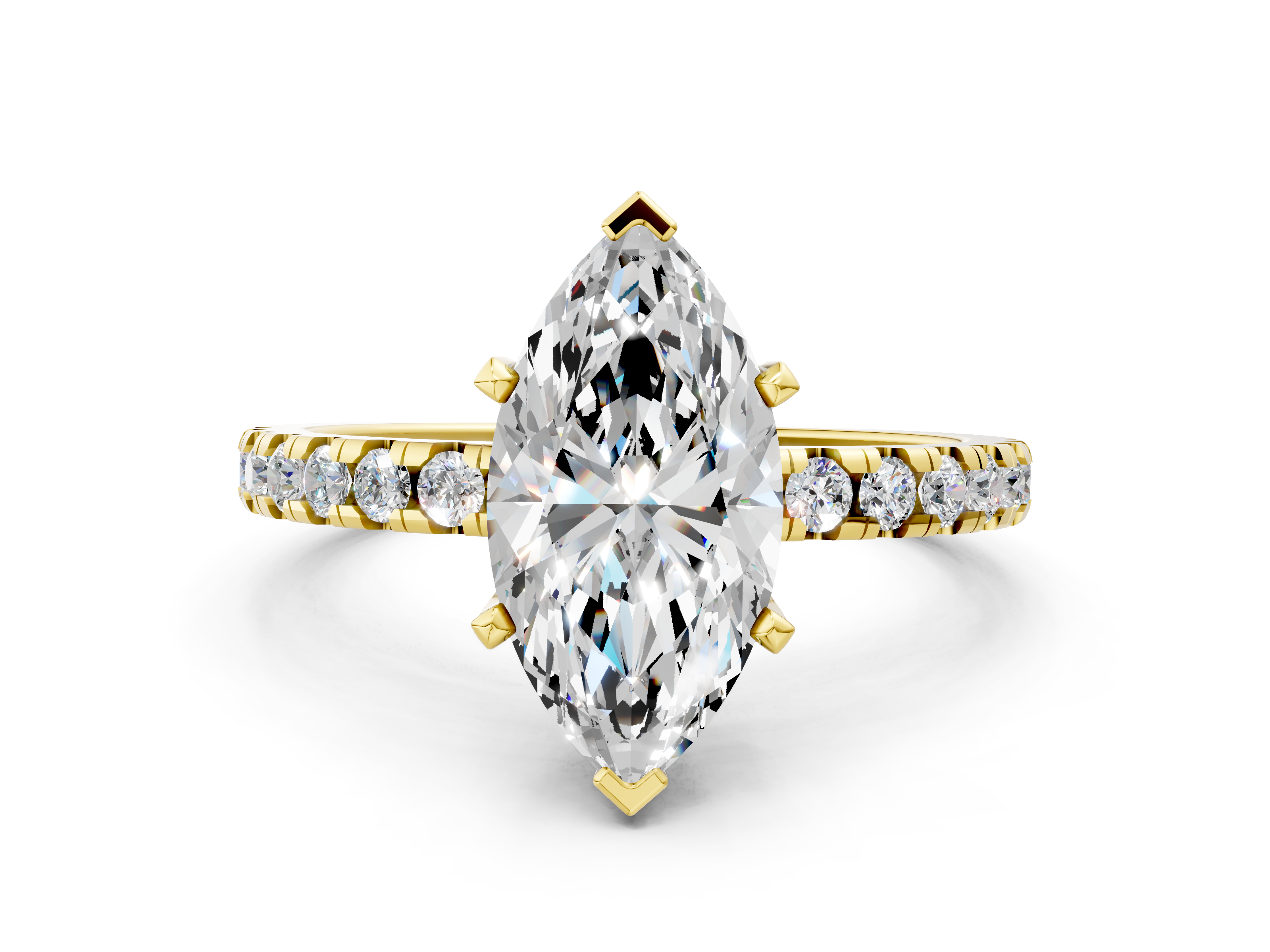 Yellow gold Marquise Solitaire Diamond Pavé Band with Four-Prong Setting_160