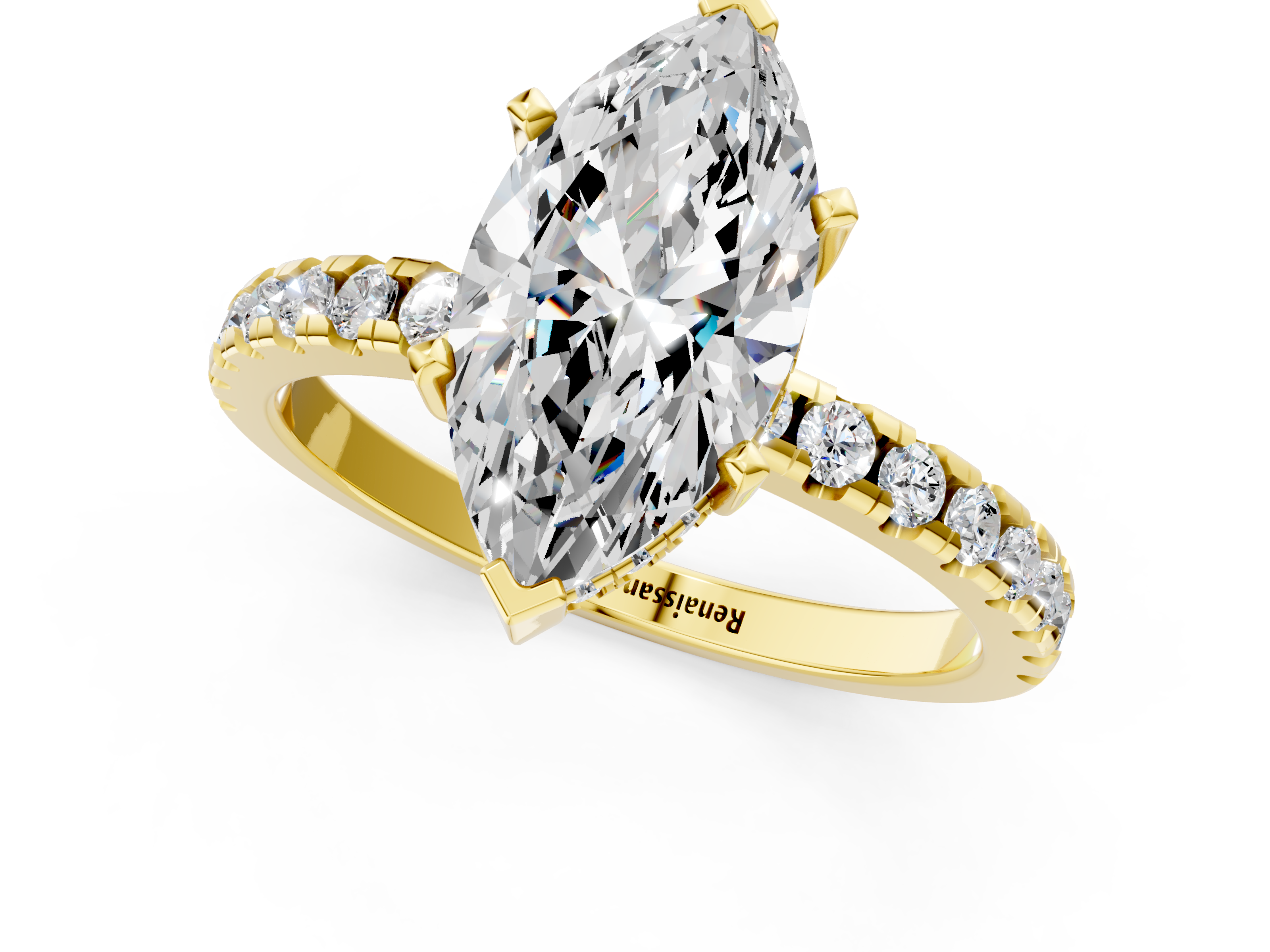 Yellow gold Marquise Solitaire Diamond Pavé Band with Four-Prong Setting_161