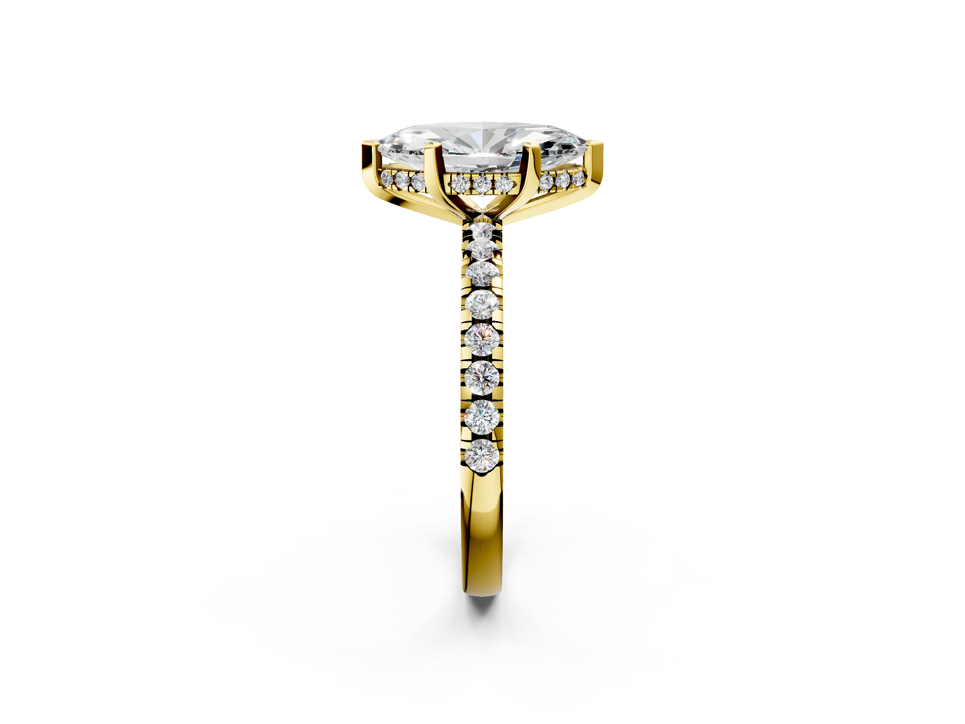 Yellow gold Marquise Solitaire Diamond Pavé Band with Four-Prong Setting_162