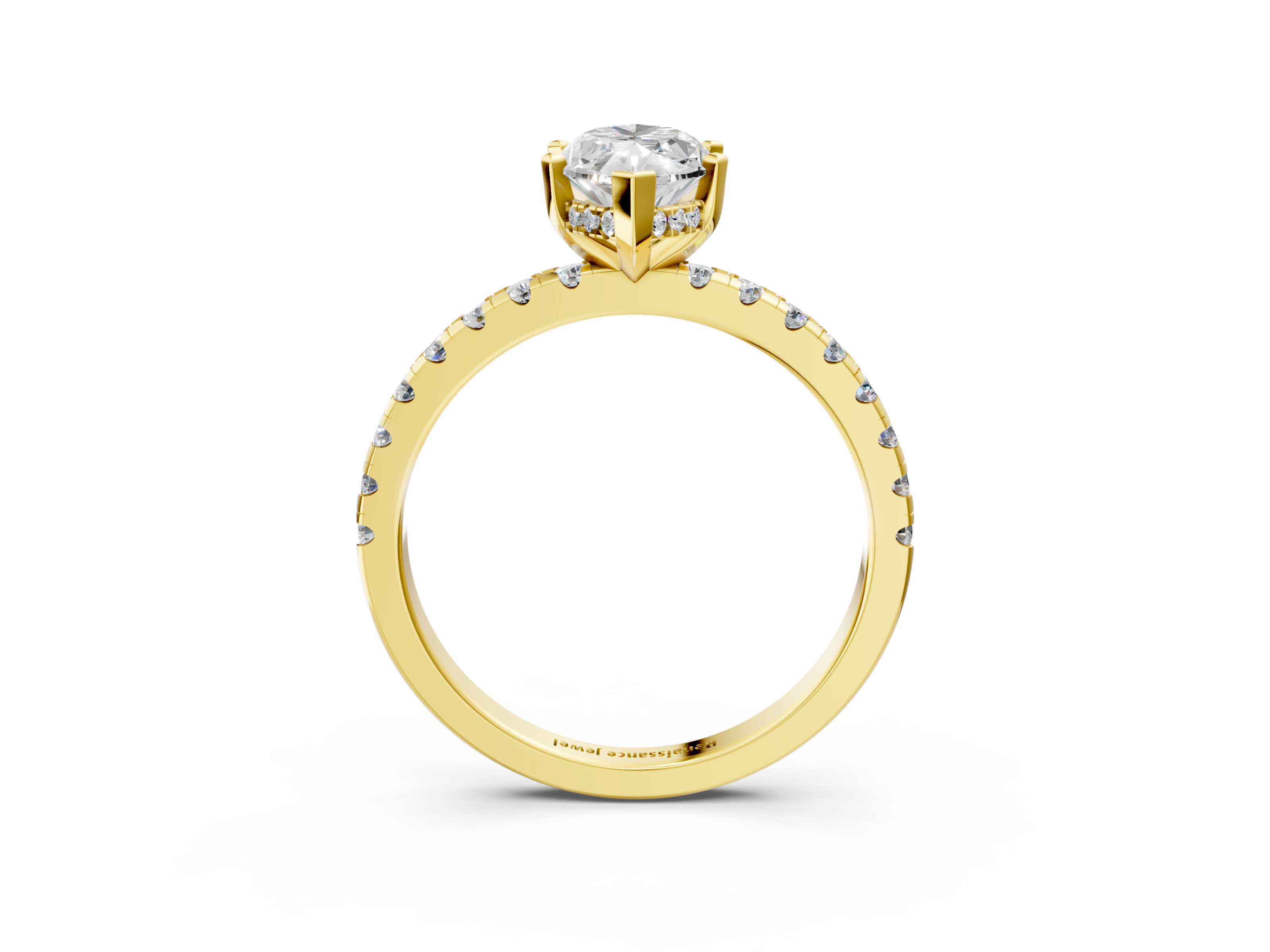 Yellow gold Marquise Solitaire Diamond Pavé Band with Four-Prong Setting_163