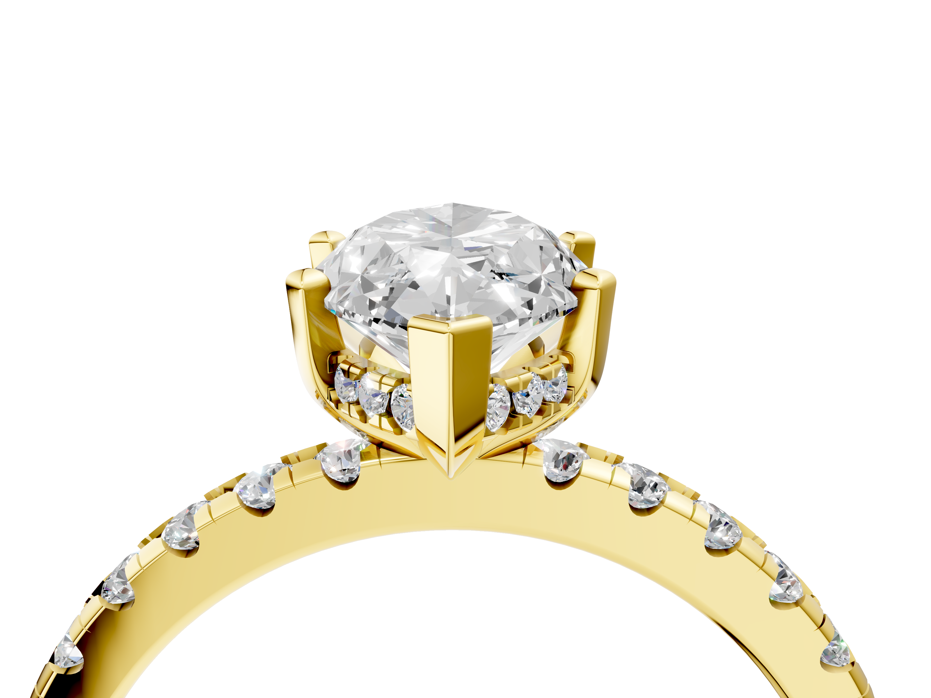 Yellow gold Marquise Solitaire Diamond Pavé Band with Four-Prong Setting_164