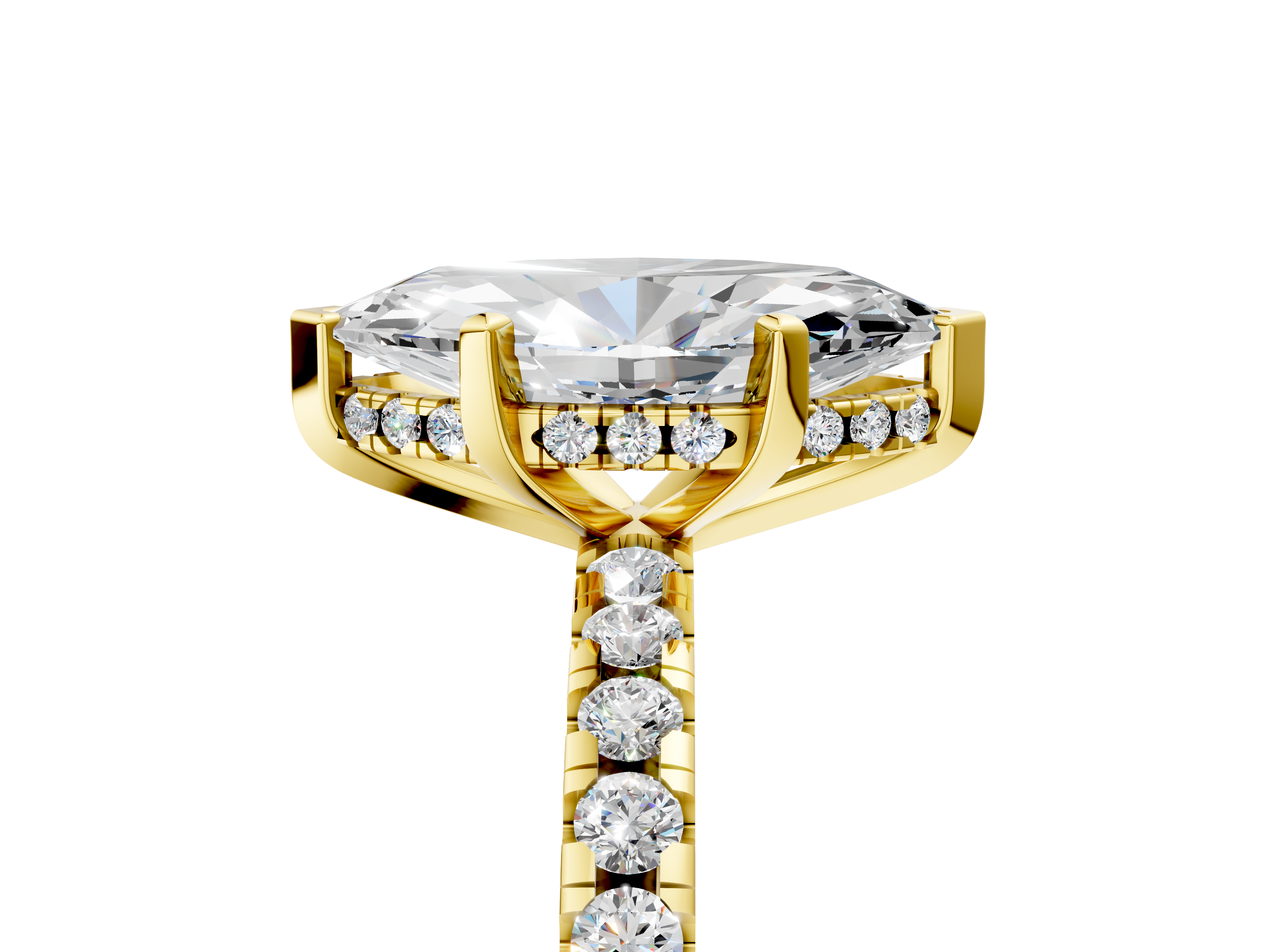 Yellow gold Marquise Solitaire Diamond Pavé Band with Four-Prong Setting_165