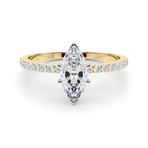 Yellow gold Marquise Solitaire Diamond Pavé Band with Six-Prong Setting 1
