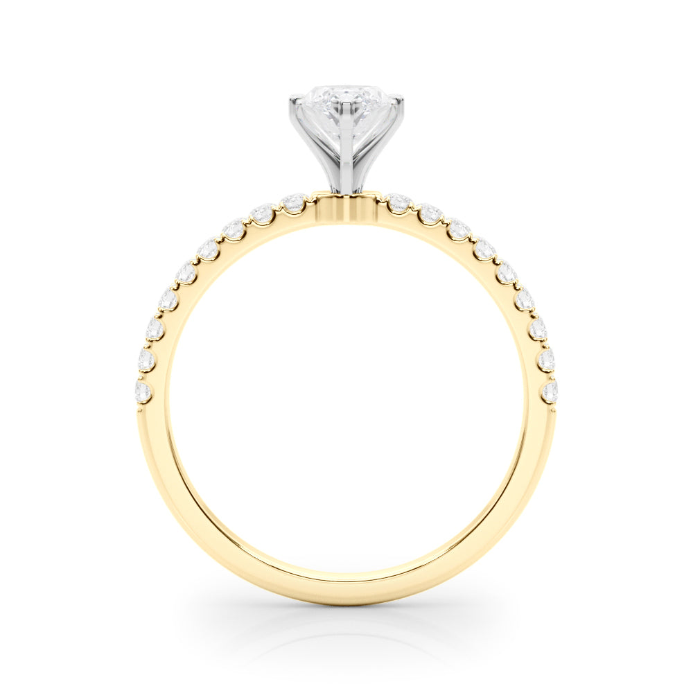 Yellow gold Marquise Solitaire Diamond Pavé Band with Six-Prong Setting 2