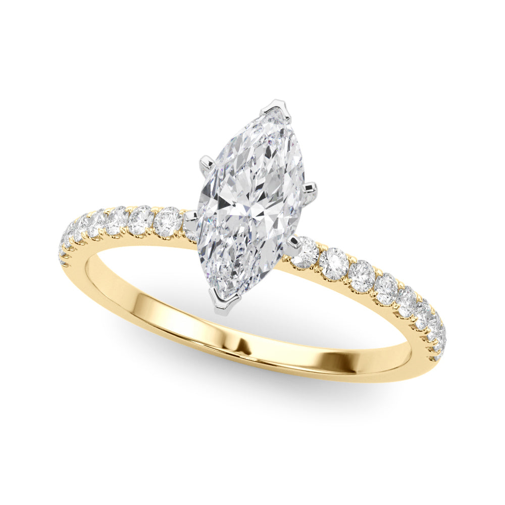 Yellow gold Marquise Solitaire Diamond Pavé Band with Six-Prong Setting