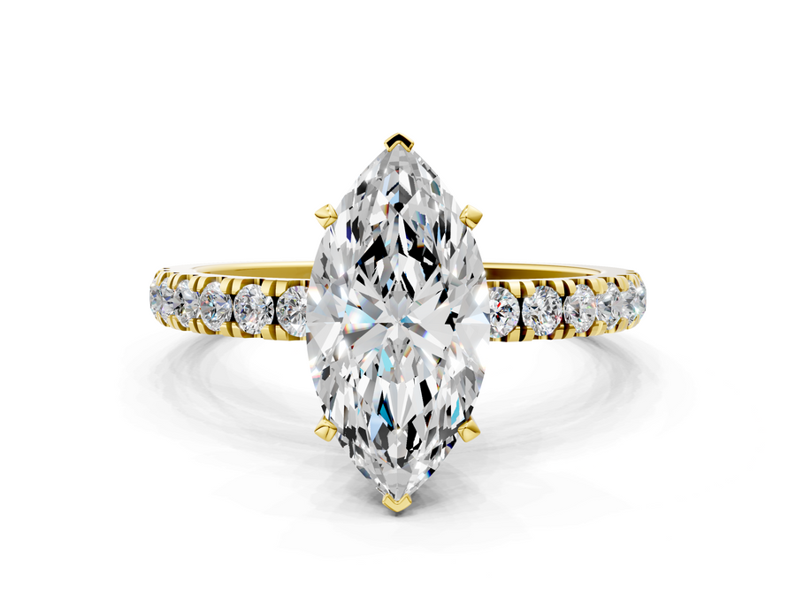 Yellow gold Marquise Solitaire Diamond Pavé Band with Six-Prong Setting
