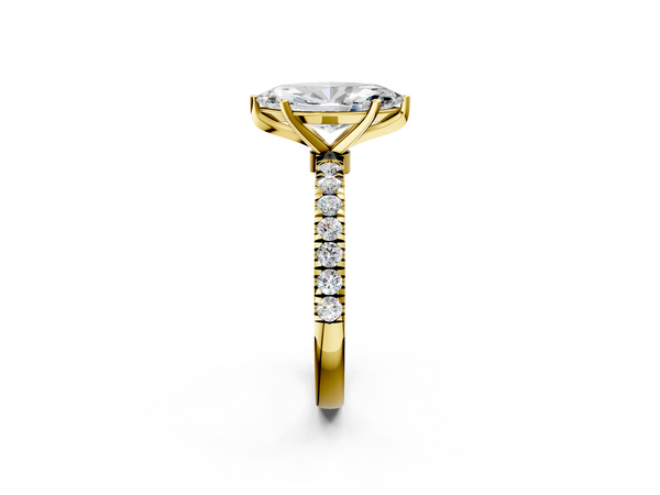 Yellow gold Marquise Cut Diamond Solitaire Ring with Pavé Accents and Four-Prong Setting
