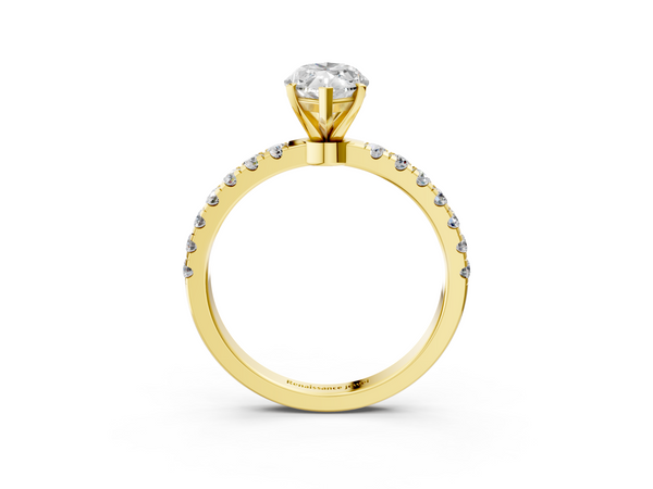 Yellow gold Marquise Cut Diamond Solitaire Ring with Pavé Accents and Four-Prong Setting