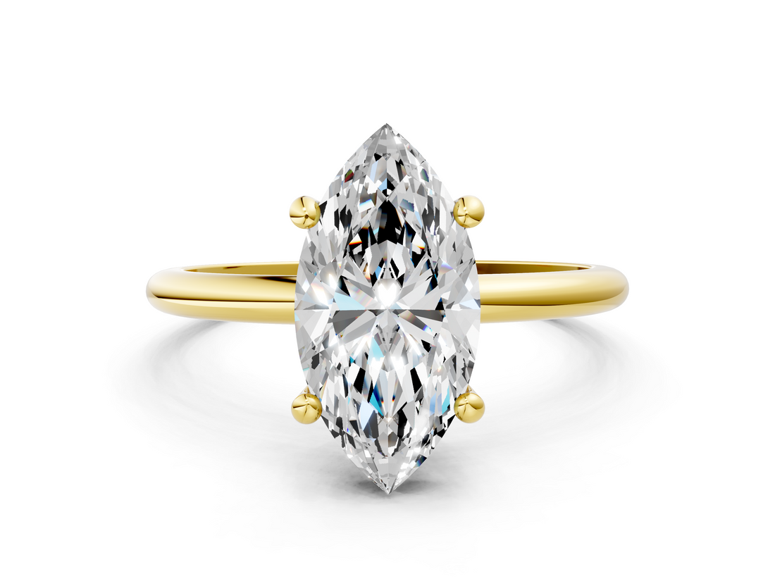 Yellow gold Marquise Solitaire Diamond Ring with 4-Prong Setting on a Classic Band_3