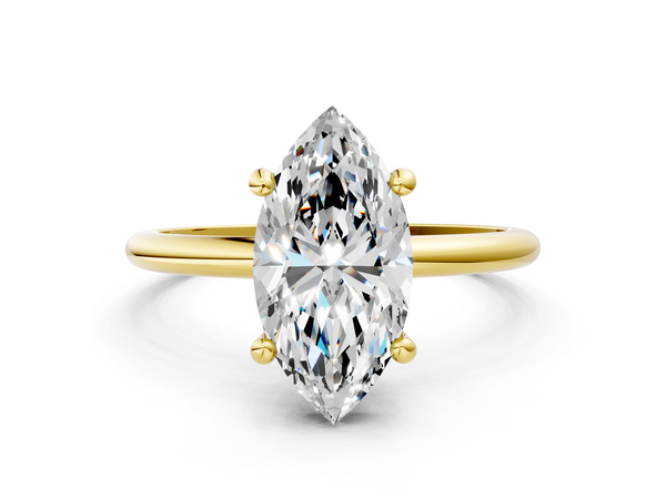 Yellow gold Marquise Solitaire Diamond Ring with 4-Prong Setting on a Classic Band