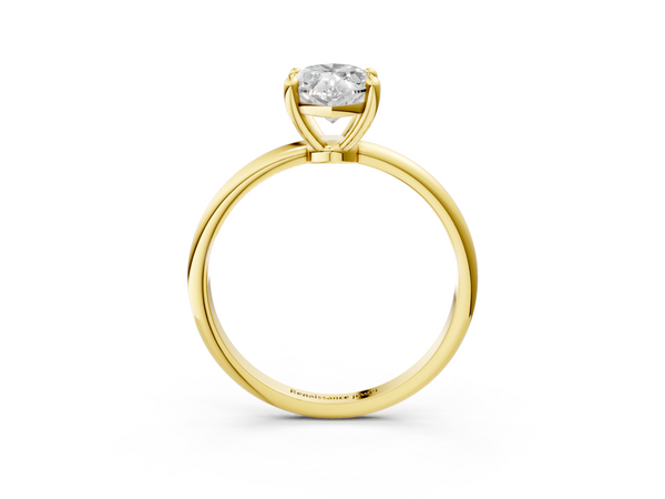 Yellow gold Marquise Solitaire Diamond Ring with 4-Prong Setting on a Classic Band