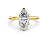 Yellow gold Marquise Solitaire Diamond Ring with Bamboo Band and Four-Prong Setting_64