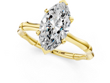 Yellow gold Marquise Solitaire Diamond Ring with Bamboo Band and Four-Prong Setting_65