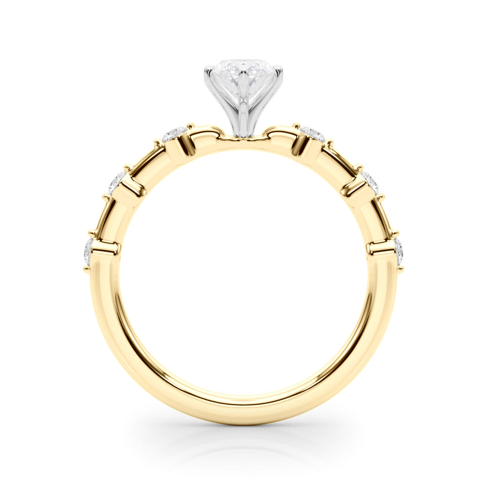 Yellow gold Marquise Solitaire Diamond Ring with Bezel Set Side Stones and Prong Setting 2