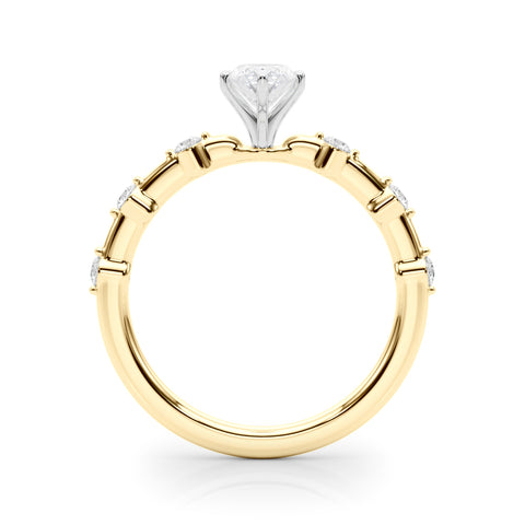 Yellow gold Marquise Solitaire Diamond Ring with Bezel Set Side Stones and Prong Setting 2