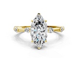 Yellow gold Marquise Solitaire Diamond Ring with Bezel Set Side Stones and Prong Setting_26