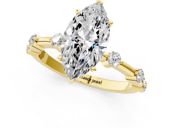 Yellow gold Marquise Solitaire Diamond Ring with Bezel Set Side Stones and Prong Setting