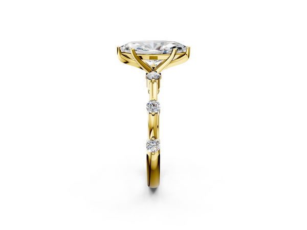 Yellow gold Marquise Solitaire Diamond Ring with Bezel Set Side Stones and Prong Setting
