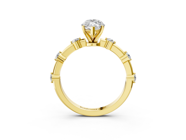 Yellow gold Marquise Solitaire Diamond Ring with Bezel Set Side Stones and Prong Setting