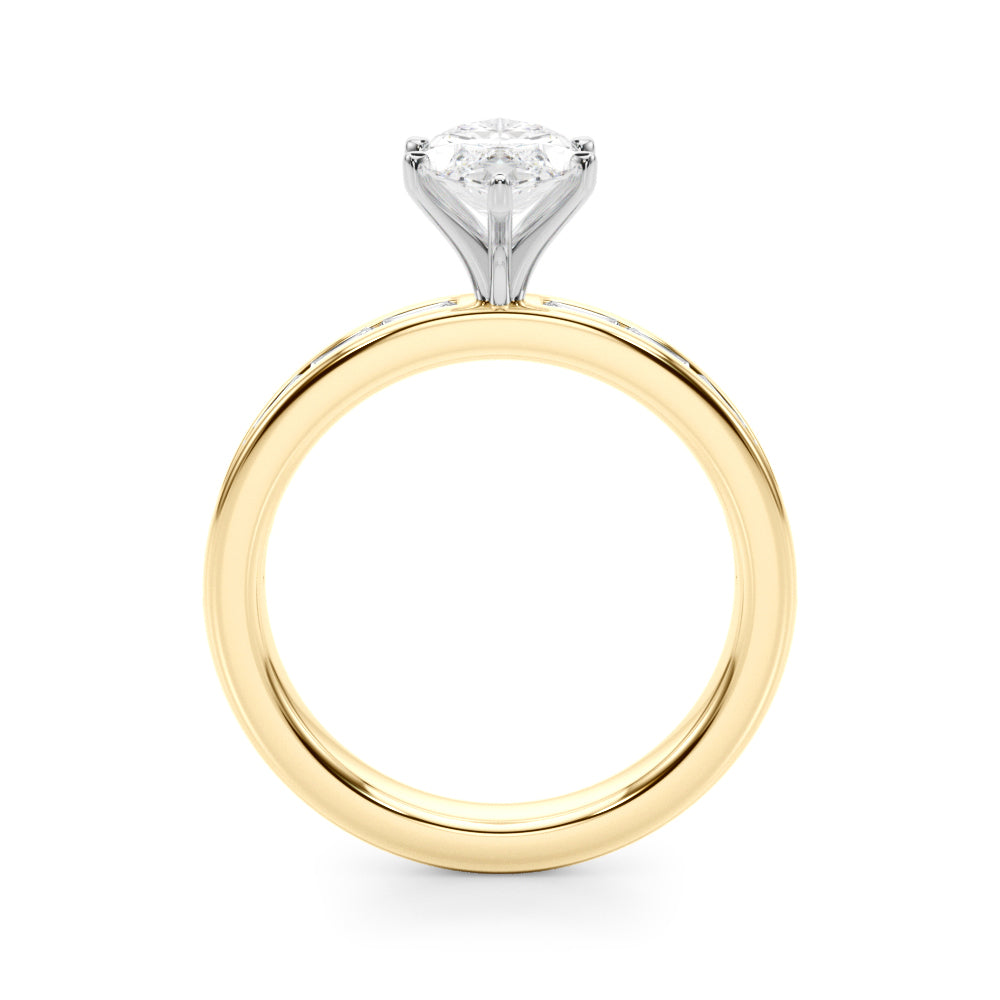 Yellow gold Marquise Solitaire Diamond Ring with Channel-Set Baguette Band and Four-Prong Setting 2