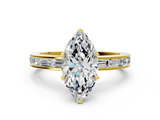 Yellow gold Marquise Solitaire Diamond Ring with Channel-Set Baguette Band and Four-Prong Setting_111