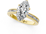 Yellow gold Marquise Solitaire Diamond Ring with Channel-Set Baguette Band and Four-Prong Setting_112