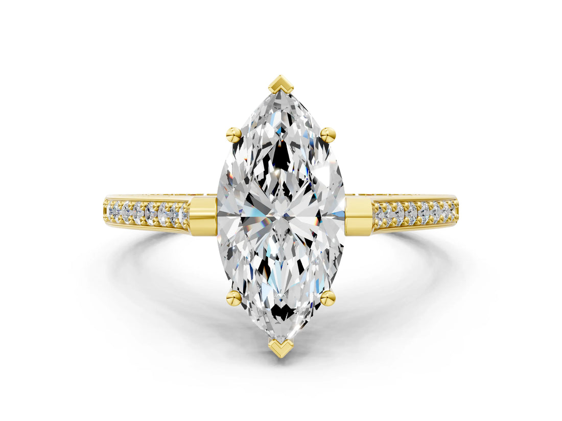 Yellow gold Marquise Solitaire Diamond Ring with Channel Set Band and Bezel Prong Setting_56