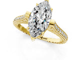 Yellow gold Marquise Solitaire Diamond Ring with Channel Set Band and Bezel Prong Setting_57